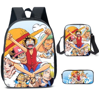 One Piece อะนิเมะ กระเป๋าเป้สะพายหลัง Luffy Cartoon Pattern Three Piece Schoolbag