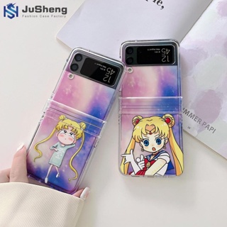 Jusheng เคสโทรศัพท์มือถือแฟชั่น ลายดาว ท้องฟ้า สีม่วง สามชิ้น สําหรับ Samsung Z Flip5 Z Flip4 Z Flip3