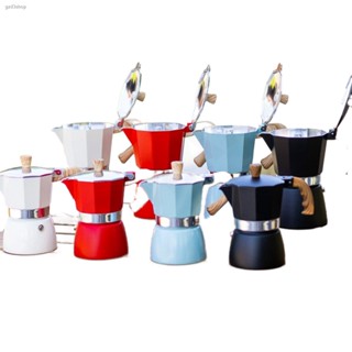 จัดส่งทันทMoka Pot กาต้มกาแฟสดพกพา หม้อต้มกาแฟ ทรงแปดเหลี่ยม หูจับลายไม้