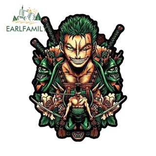 Earlfamily สติกเกอร์ไวนิล ลายการ์ตูนอนิเมะ One Piece Zoro สําหรับติดตกแต่งหน้าต่างรถยนต์ 13 ซม. x 10 ซม.