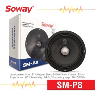 ลำโพง เสียงกลาง ขนาด 8 นิ้ว เเม่เหล็ก Ø110x15mm. 25mm. 4Ω Sensitivity : 94db จำนวน 1 ดอก Soway SM-P8