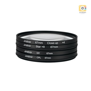 Andoer 67mm UV+CPL+Close-Up+4 +Star 8-Point Filter Circular Filter Kit Circular Polarizer Filter Macro Close-Up Star 8-Point Filter with Bag for   Pentax  DSLR Camera