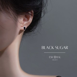 ESCOBAL✨ต่างหูเงินแท้ Black Sugar มรกตอัญมณีสีดำ ตุ้มหูเงินแท้ ต่างหูแฟชั่น ตุ้มหูเงินแท้ ต่างหูเกาหลี ต่างหูพลอยแท้