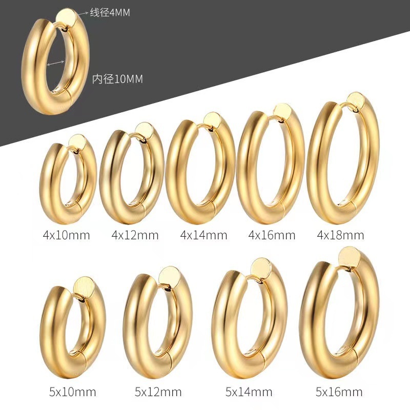 18-24 มม.รอบต่างหูสแตนเลสหนาผู้ชายผู้หญิงต่างหู Non-Fading Non-Allergic Plated 18K Gold Silver แฟชั่นแหวนต่างหูเครื่องประดับ