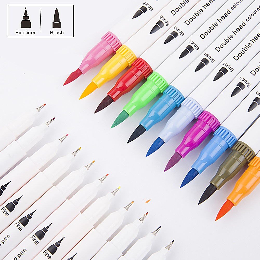 ชุดปากกามาร์กเกอร์ 12 สี สองหัว ปากกาไฮไลท์สีน้ํา แปรงวาดภาพศิลปะ การประดิษฐ์ตัวอักษร กลับสู่อุปกรณ์การเรียน เครื่องเขียน