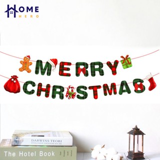 HomeHero ธงคริสต์มาส ตัวอักษร Merry Christmas ธงแบนเนอร์ ธงแขวนตกแต่งบ้าน Paper Christmas Flag