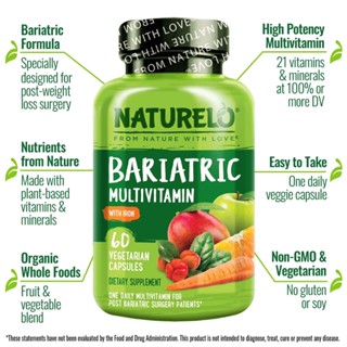 NATURELO, Bariatric Multivitamin with Iron, 60 Vegetarian Capsules