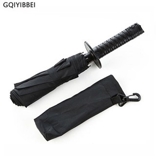 GQIYIBBEI Creative Japanese Samurai Ninja-like Sword Dagger Shape Umbrella Long-handle Black Rain Sun Folding knife Umbr