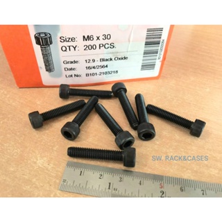 น็อตหัวจมดำ M6X30mm (ราคาแพ็คจำนวน 100 ตัว) Grade :12.9 Black Oxide น็อตเบอร์ 10 เกรดแข็ง 12.9 แข็งได้มาตรฐาน