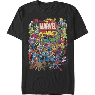 Black Greatest Characters Collage Marvel Comics T-Shirt เสื้อยืดแฟชั่น เสื้อคู่รัก เสื้อยืดไม่ต้องรีด เสื้อยืด cotton