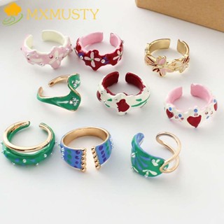 MXMUSTY Gifts Metal Rings Romantic Party Jewelry Oil Drop Rings Pearl Heart Flower Men Women Girls Handmade Ins Open Rings