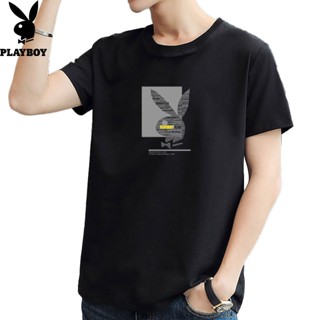 Playboy T-shirt Mens Short-sleeved Summer New Style Mens Cotton Loose Round Neck Print