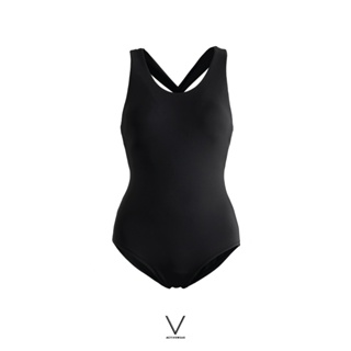 SS2023 CROSS BACK BLACK SWIMMING SUIT ชุดว่ายน้ำสีดำ มีฟองน้ำในตัวผ้าหนา กัน UV UPF 50+