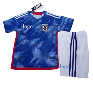 เสื้อกีฬาแขนสั้น + กางเกงขาสั้นลายทีมชาติฟุตบอล Japan Jersey Kids 2022 2023 Home Football Jersey