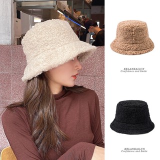 [ Women Winter Warm ] หมวกบักเก็ตผ้าฝ้ายสีพื้นให้ความอบอุ่นสําหรับผู้หญิงใส่กลางแจ้ง