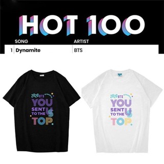 KPOP BTS Dynamite เดียวกันผ้าฝ้ายแขนสั้นเสื้อยืด Plus ขนาดผู้ชายและผู้หญิง 2022 ฤดูร้อนใหม่เกาหลีรุ่นหลวมคู่แฟชั่นสบายๆค