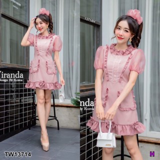 พร้อมส่ง Dress แต่งแขนตุ๊กตา กระโปรงทรงเอแต่งระบาย งานหรูประดับลูกไม้สุดน่ารัก