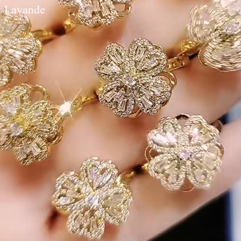 [LAVANDEr] Boutique แหวนหมุนได้สาวแหวนเพชรปรับขนาดทอง 18K Colorfast คู่หมั้นแหวนเพื่อนที่ดีของขวัญเครื่องประดับ X1Z33