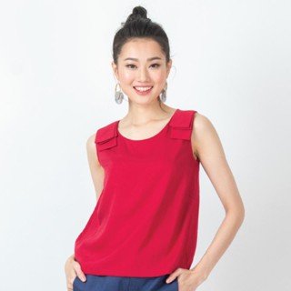 C&amp;D  เสื้อแขนกุด Cotton Blouse คอกลม สีแดง เนื้อผ้าเทนเซล (CT79DE)