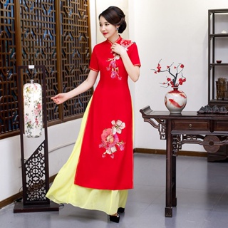 Aude Cheongsam เวียดนามปรับปรุงชุดสไตล์จีน 2020 เครื่องแต่งกายแคทวอล์คยาวหรูหราใหม่