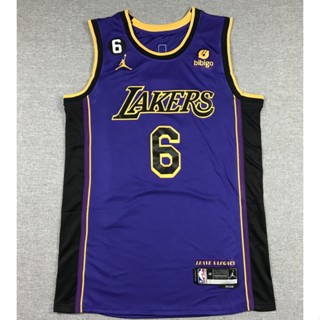 เสื้อกีฬาบาสเก็ตบอล ปักลาย Los Angeles Lakers 6 LeBron James สีม่วง สําหรับผู้ชาย 2023