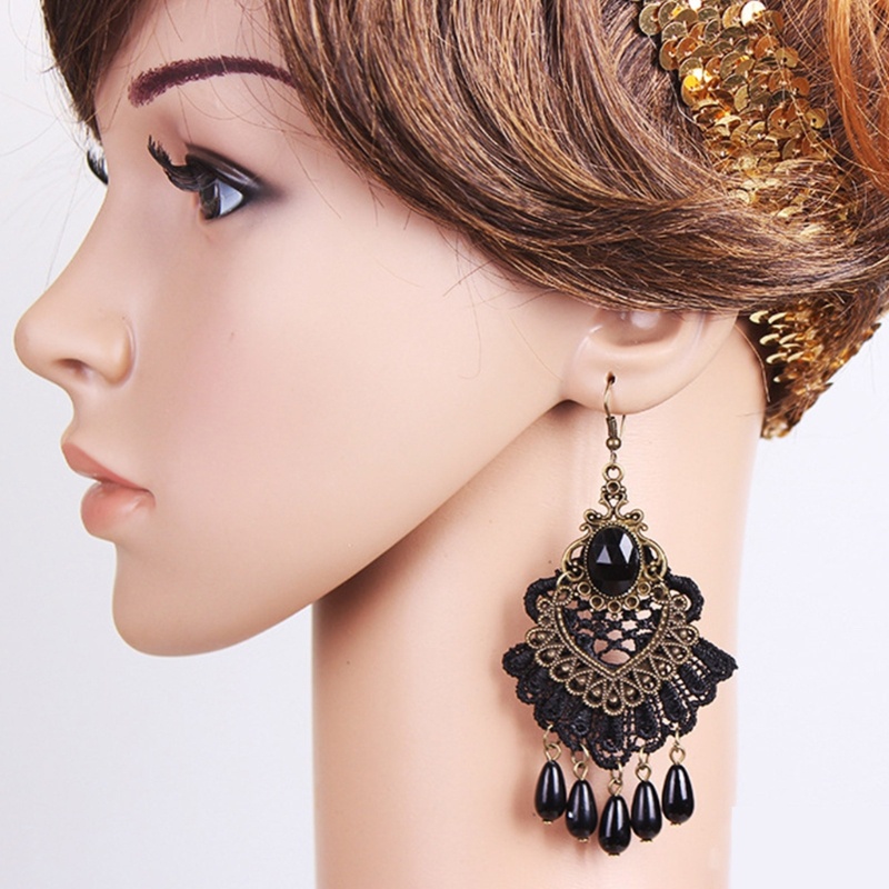 Mya Halloween Gothic Choker ต่างหูชุดสําหรับผู้หญิงพร้อมสร้อยคอลูกไม้สีดําย้อนยุค