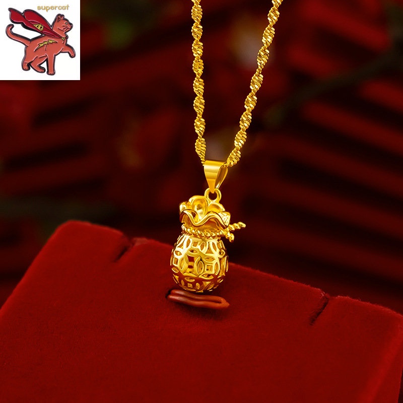 18K Saudi Gold Pawnable Lucky Wealth Blessing Bag จี้คอโซ่สร้อยคอทอง