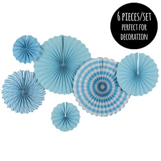 ธงราวตกแต่ง Blue Paper Fans Rosettes Pinwheels Paper for Party Decoration