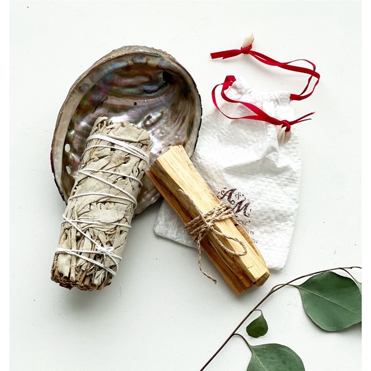 Aroma&more  ชุดเซทไม้หอมพาโล ซานโต+ไวท์ เสจ+เปลือกหอยอะบาโลน Palo santo sticks+White sage smudge+Abalone Sea shell KIT