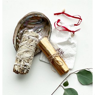 Aroma&amp;more  ชุดเซทไม้หอมพาโล ซานโต+ไวท์ เสจ+เปลือกหอยอะบาโลน Palo santo sticks+White sage smudge+Abalone Sea shell KIT