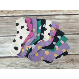 **พร้อมส่ง** ถุงเท้าข้อกลางลายจุด น่ารักสีหวานสวย