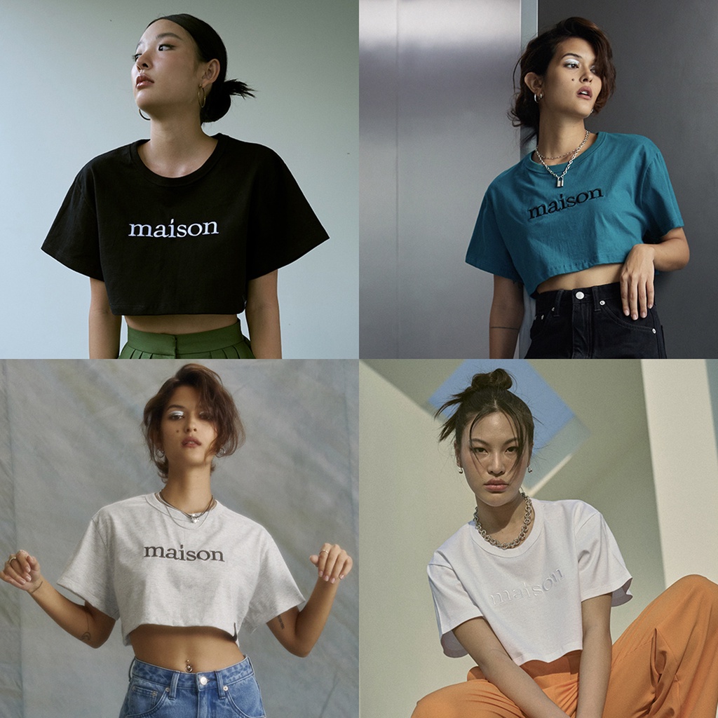 maison KEEPS | Midnight Cropped "maison" Tee เสื้อยืดครอป ปักโลโก้