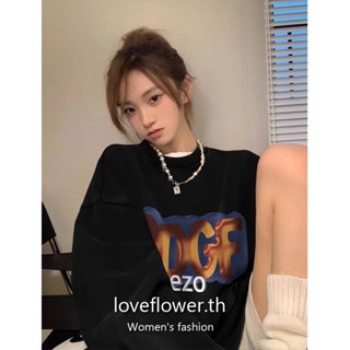 love flower เสื้อกันหนาว แบบบาง ทรงหลวม ขนาดใหญ่ สไตล์เรโทร แฟชั่นอเมริกัน สําหรับผู้หญิง