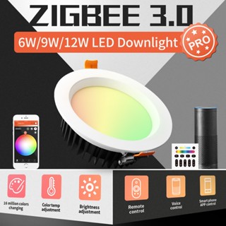 Gledopto ZigBee 3.0 โคมไฟติดเพดาน RGBCCT Pro 6W 9W 12W ทํางานร่วมกับ Alexa Echo Plus SmartThings แอพ / เสียง / รีโมตคอนโทรล