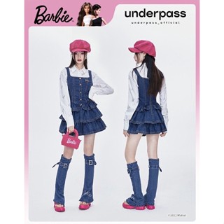 (แท้100%) Underpass x Barbieㅣretro denim set เดรสเอี๊ยมยีนส์ กระโปรงระบายฟูฟ่อง มาพร้อมกับปลอกขา