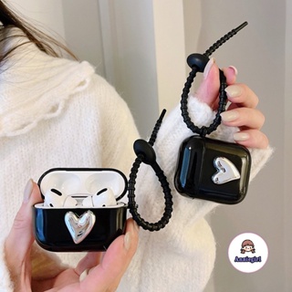 เคสหูฟังบลูทูธไร้สาย Tpu นิ่ม ป้องกันสิ่งสกปรก ลายหัวใจ 3D สีดํา สําหรับ Airpods 1 2 3 Pro