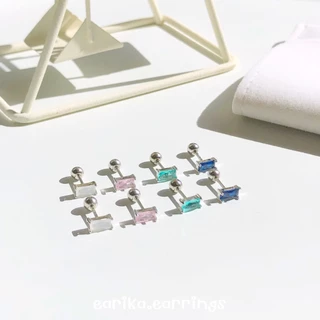 earika.earrings - gem square piercing จิวหูเงินแท้จี้เพชรทรงสี่เหลี่ยม เหมาะสำหรับคนแพ้ง่าย