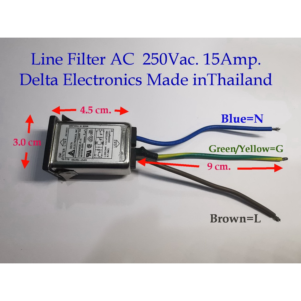 EMI Filter AC 115/250VAC 15 Amp 15GENW3E-R Power Line Noise Filter DELTA ELECTRONICS (Made in thailand)