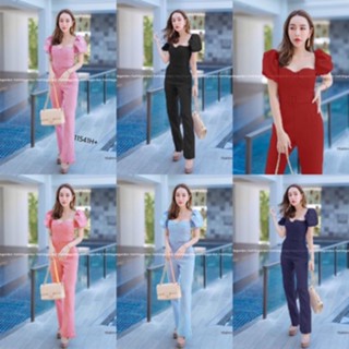 👗Pfashion [ส่งไว!!🚛] P11541 Jumpsuit จั้มสูทคอเหลี่ยมแขนตุ๊กตา Jumpsuit Square neck jumpsuit with doll sleeves