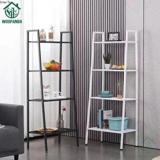 Woodpanda ชั้นวางของสแตนเลสเคลือบเซรามิก อเนกประสงค์น ทรงสี่เหลี่ยมคางหมูรับน้ำหนักได้150kg สีขาวและดำ