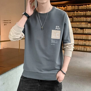 เสื้อแขนยาวผู้ชายเสื้อยืดผู้ชายเรียบง่ายสวมใส่สบายๆ