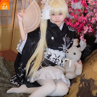 ▤อะนิเมะ Yosuga NO Sora Kimono COSPLAY เครื่องแต่งกาย Yukata ชุดแม่บ้านหวาน Lolita Maid Kasugano Sora สีดำ Kimono ชุดคอส