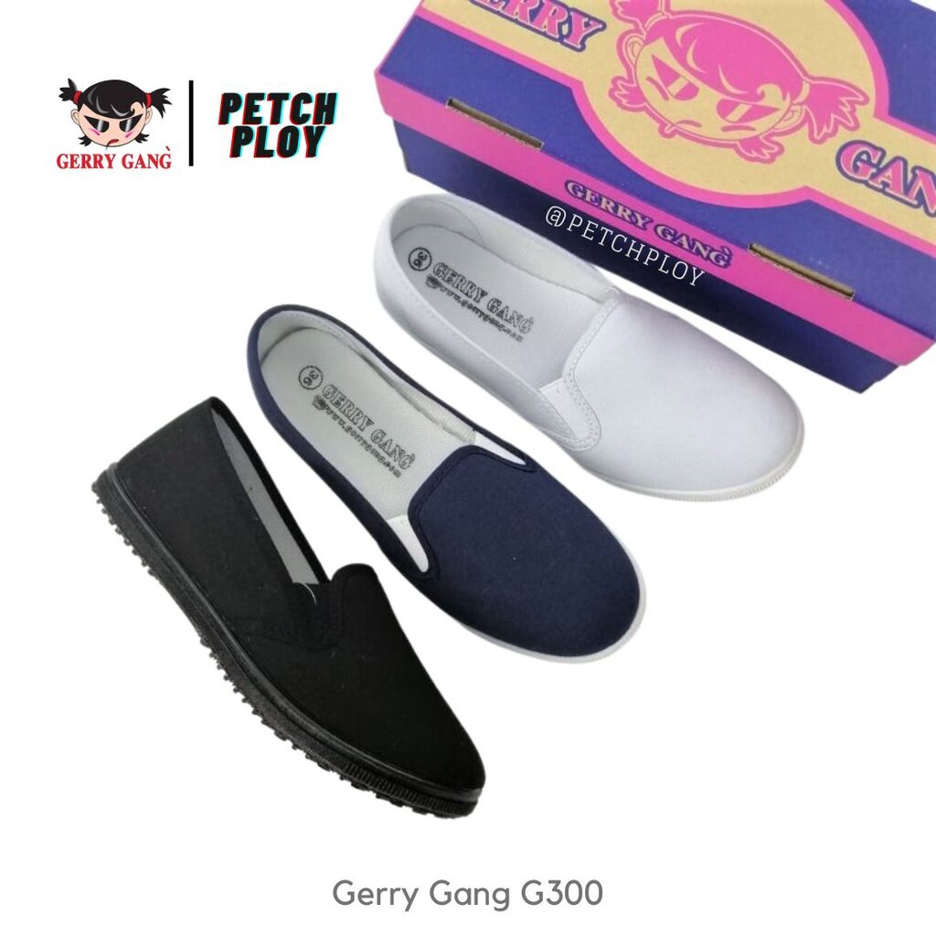 Gerry Gang รุ่น G300 รองเท้าผ้าใบสวม ทรงบัดดี้ สี ดำ กรม ขาว Size 35-43 รุ่น G 300