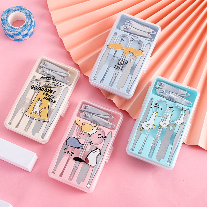 Helloshop ปลีก/ส่ง ชุดกรรไกรตัดเล็บ 1 เซท 7 ชิ้น พร้อมกล่อง พกพาสะดวก ตกแต่งเล็บ 0570