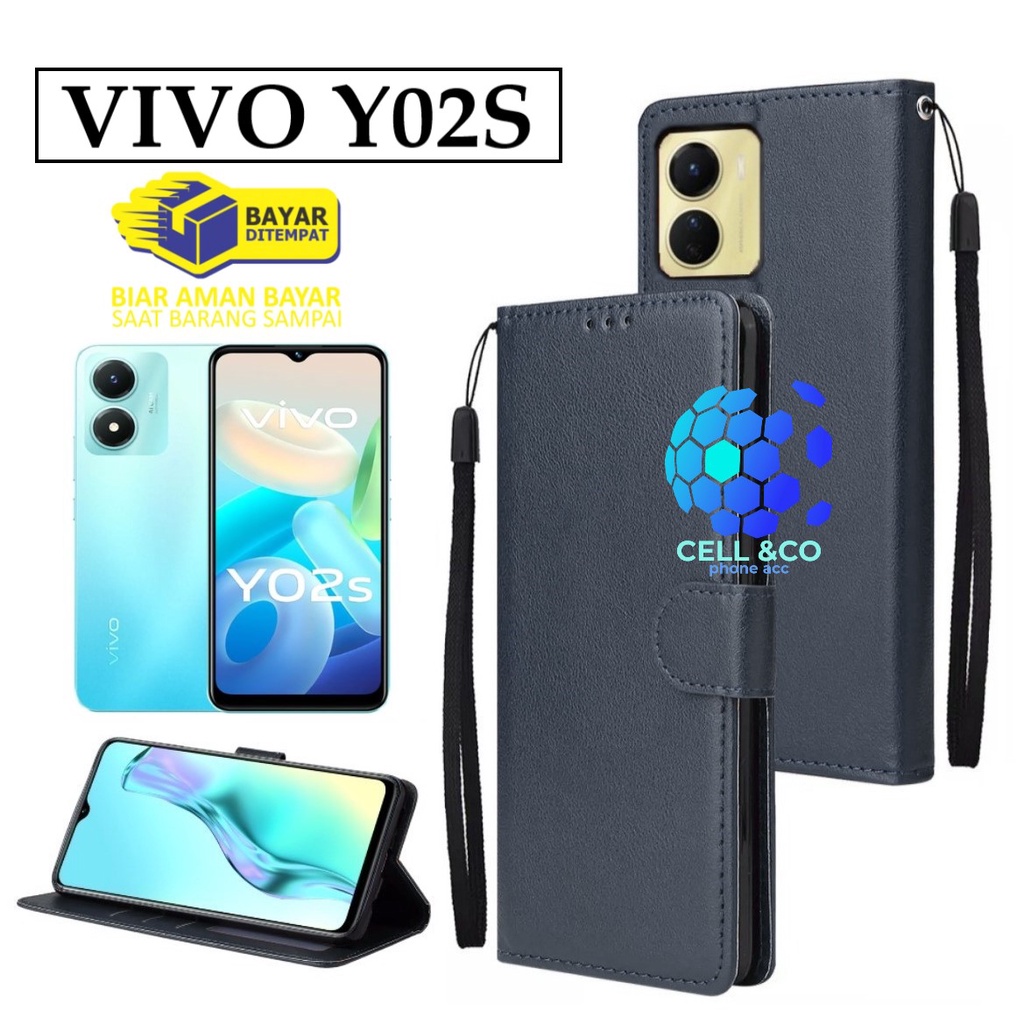 VIVO Y02S CASE FLIP LEATHER WALLET PREMIUM FLIP CASE OPEN CLOSE HP CASE FLIP CASE WALLET VIVO Y02S