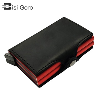 BISI GORO Business RFID Card Holder Women Men Genuine Leather Metal Wallet Case Card ID Holders New RFID Automatic Credi