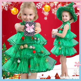 Christmas Clothing Childrens Themed Photo Clothing Girls Christmas Dress Green Christmas Tree New Years Day Dance Costume