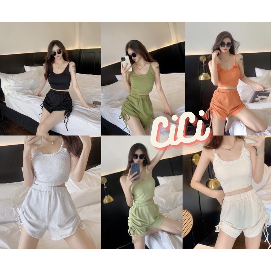 ส่งทันที Cici SALE (J187) set 2 ชิ้นสุดปัง เสื้อกล้าม+กางเกงสุดเก๋ ใส่แล้วดูหรูดูแพงมีสไตล์
