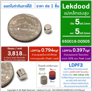 5mm × 5mm [1ชิ้น] แม่เหล็ก แม่เหล็กแรงสูง นีโอไดเมียม neodymium magnet เหล็กดูด แม่เหล็กพลังสูง