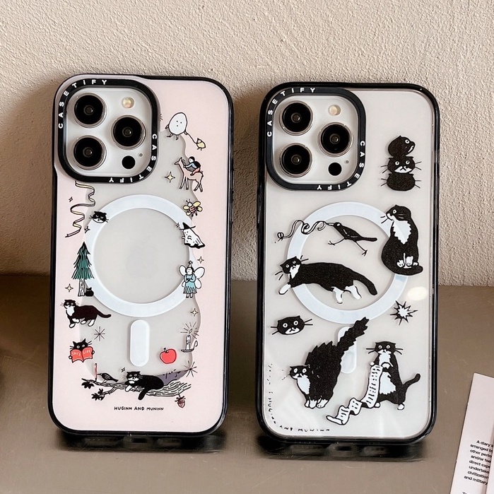Huginn และ Munn,cats CT อะคริลิคฝาครอบแม่เหล็กสําหรับ iphone 11 12 13 14 15 16 17 air plus promax กรณีป้องกัน